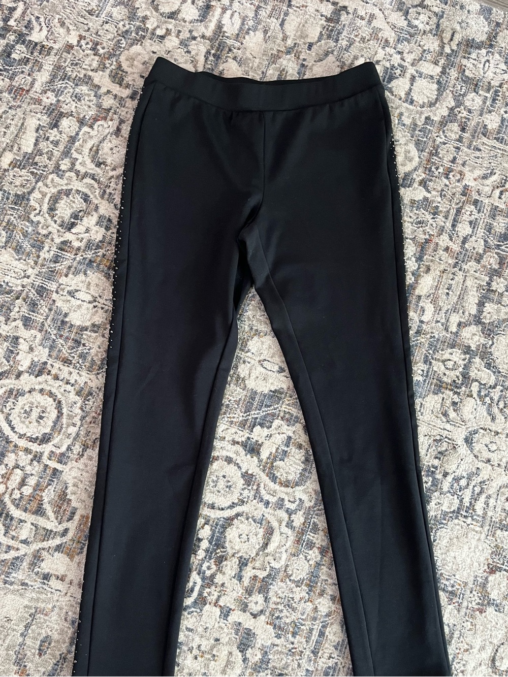 Black Slim Stretch Leggings with Side Stud Trim